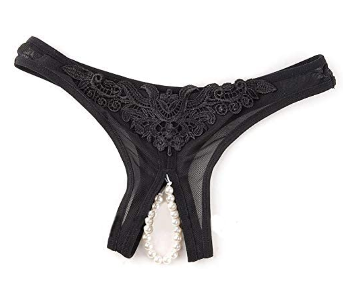 Fashion Underwear G String Women C String Underwear Lace Pearl Panties  Briefs Black Color 4pcs