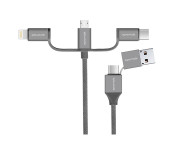 Promate UNILINK-TRIO2 3-in-1 Smart USB Cable for Charging and Data Transfer - Grey