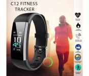 C12 Fitness Tracker Bluetooth Smart Bracelet Heart Rate Monitor - Black