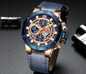 Naviforce 9159 Men Luxury Chronograph Leather Starp Watch - BLUE