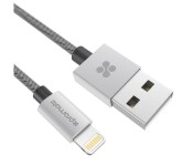 Promate LinkMate-LTF2 Heavy Duty Mesh Armored Data & Charge Cable with Lightning Connector - Silver