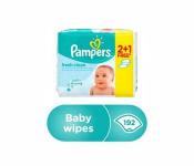Pampers Baby Wipes Fresh Clean, 2+1 Free, 192 Count (3x64)