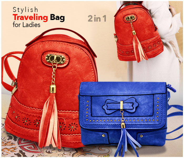 Women PU Leather High Quality Shoulder Bag 1002 - RED + Luxury Women High Quality PU Leather Hand Bag 3001 - Blue 