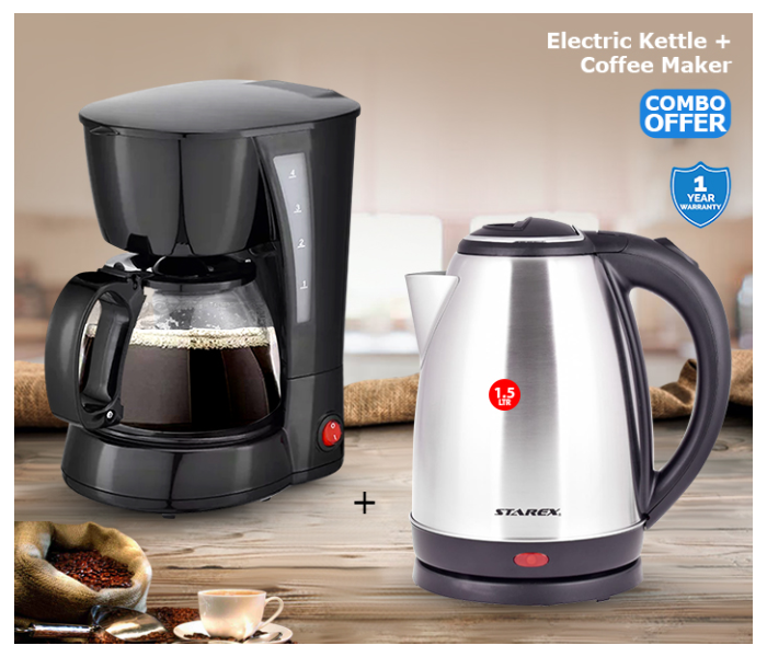 DLC CM7309 Coffee Maker 600ML- Black + Starex SK 501 1.5 Litre Electric Cordless Kettle 