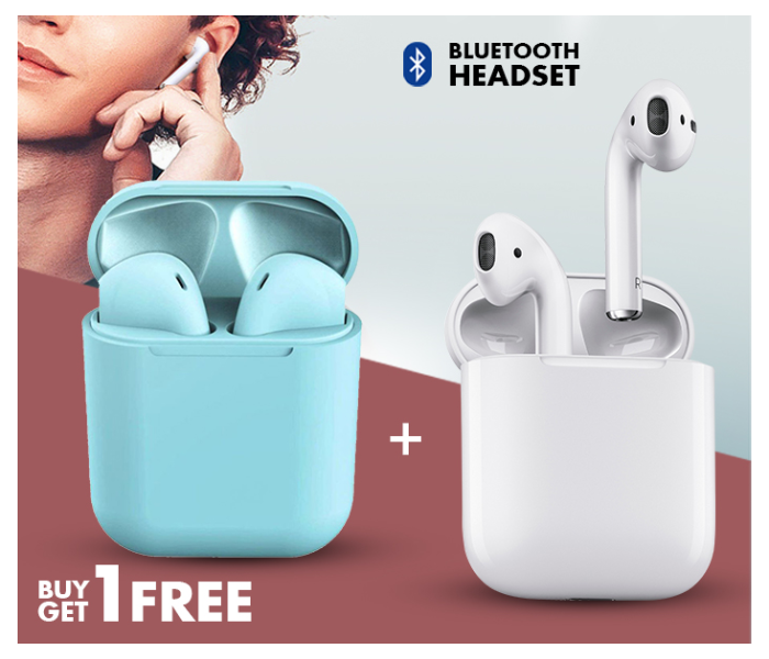 InPods 12 Twin Bluetooth Headset - White + InPods 12 Twin Bluetooth Headset - Blue 