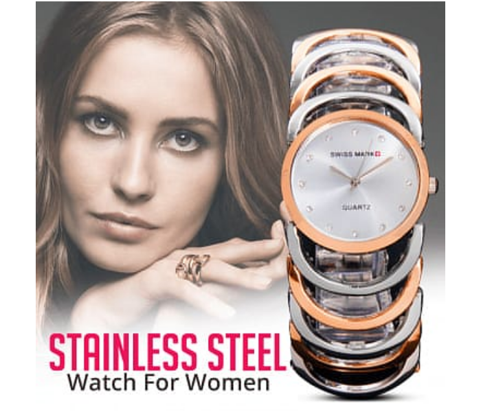 Swissmark SMWK201 Link Design Stainless Steel Analog Watch for Women,black gold