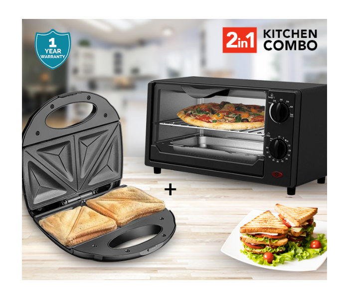 Belaco 2 in 1 BTO-108 9 Litre Portable Tabletop Toaster Oven - 650 Watts and Belaco BS-107S Two Slice Sandwich Toaster Machine - 750 Watts (Combo)