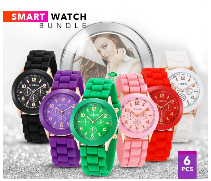 Geneva Silicone Band Woman Watch - Black + Geneva Silicone Band Woman Watch - Brown + Geneva Silicone Band Woman Watch - Blue + Geneva Silicone Band Woman Watch - Pink + Geneva Silicone Band Woman Watch - Red + Geneva Silicone Band Woman Watch - White 