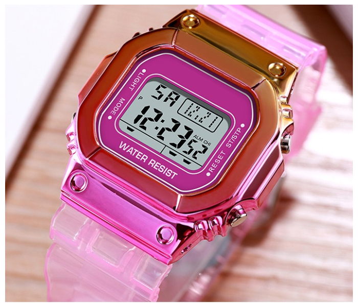 Multifunction Waterproof Watches Gradient Rectangle Unisex - Pink 