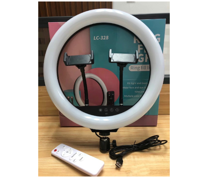 TikTok LC-328 13 Inch Ring Led Photo Selfie Beauty Light With Touch Remote Control Dual Mobile Phone Position Fill Light