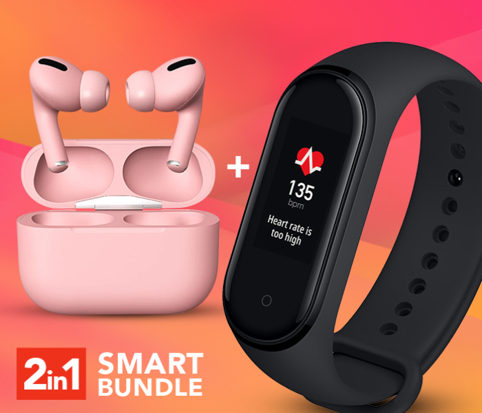 TWS Airpod Pro 3 Bluetooth Earphones Wireless Headset - Pink + M9 Sport IP67 Waterproof Heart Rate Blood Pressure Smart Bracelet (Black) 