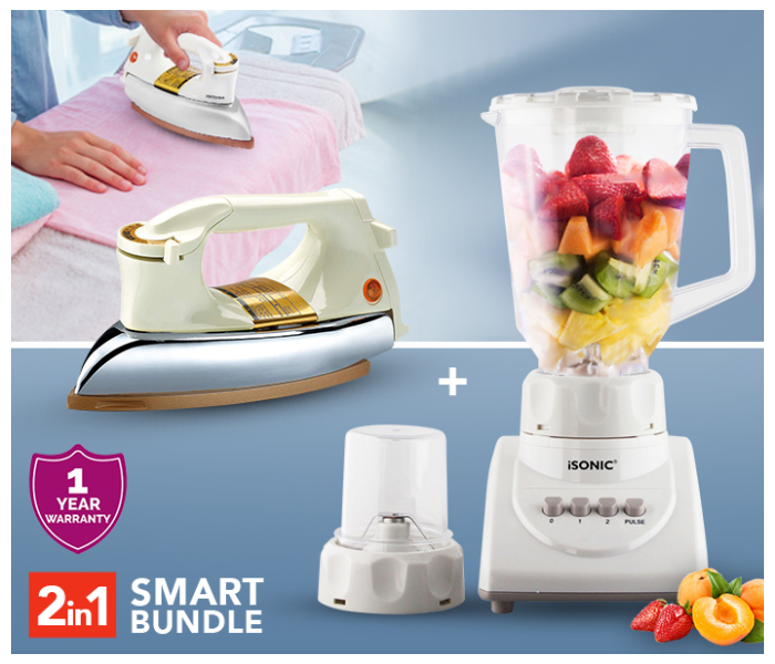 Isonic IB 701 2 In 1 Blender - White + STAREX SI 300 Heavy Duty Dry Iron 1200W - White