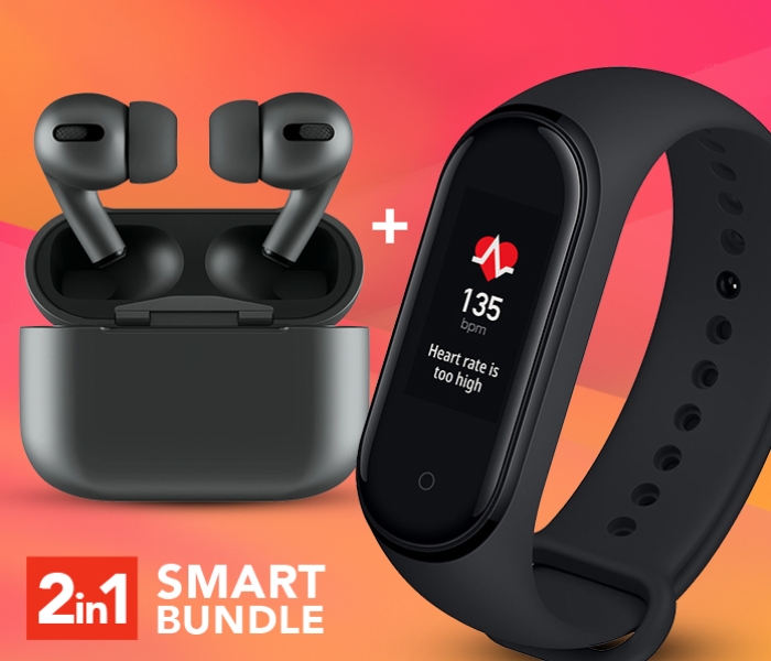TWS Airpod Pro 3 Bluetooth Earphones Wireless Headset - Black + M9 Sport IP67 Waterproof Heart Rate Blood Pressure Smart Bracelet (Black) 