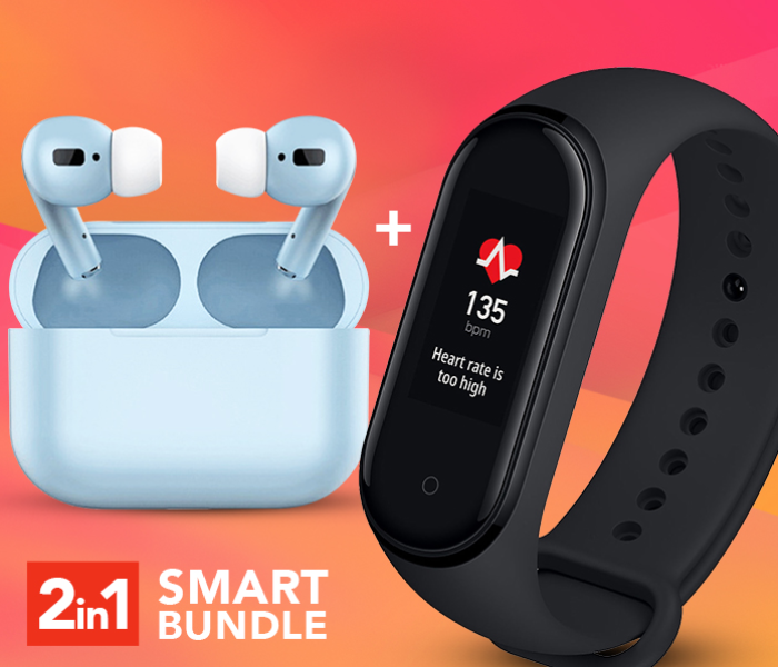 TWS Airpod Pro 3 Bluetooth Earphones Wireless Headset - Blue + M9 Sport IP67 Waterproof Heart Rate Blood Pressure Smart Bracelet (Black) 