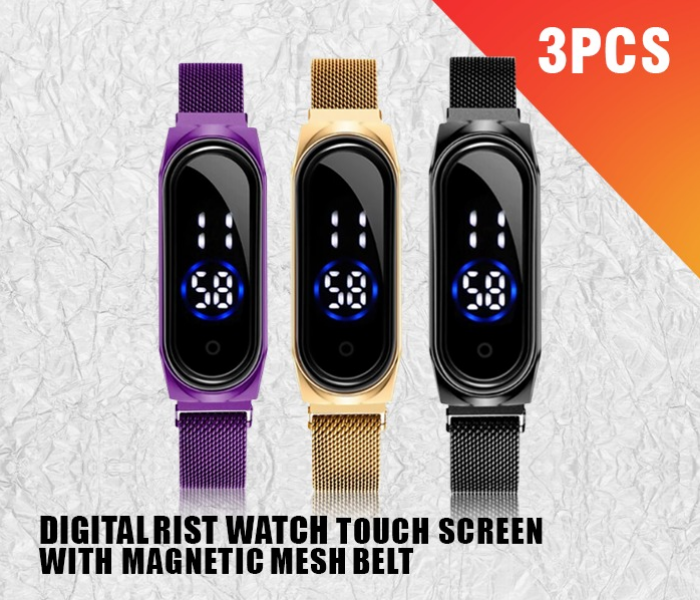 Jongo New Trend Digital Wrist Watch Touch Screen With Magnetic Mesh Belt - Purple + Jongo New Trend Digital Wrist Watch Touch Screen With Magnetic Mesh Belt - Gold + Jongo New Trend Digital Wrist Watch Touch Screen With Magnetic Mesh Belt - Black