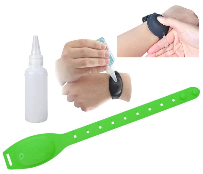 Portable 10 ml Hand Sanitizer Dispensing Wristband Bracelet Wearable Hand Dispenser Portable Silicone Travel Refillable - Green