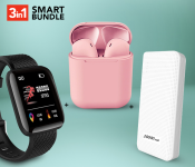Demaco Super Power Bank 20000mAh - White + InPods 12 Twin Bluetooth Headset - Pink + D13 Smart Watch With Heart Rate Monitor - Black 