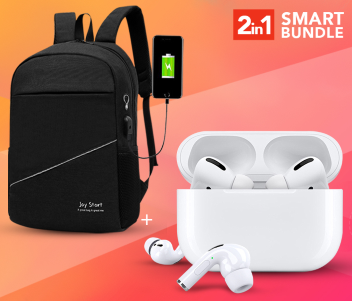 TWS Airpod Pro 3 Bluetooth Earphones Wireless Headset - White + JOY START BACK PACK JA0082 - A GREAT BAG A GREAT MAN - BLACK 
