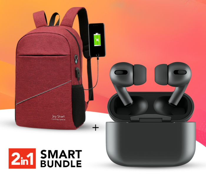 TWS Airpod Pro 3 Bluetooth Earphones Wireless Headset - Black + JOY START BACK PACK JA0082 - A GREAT BAG A GREAT MAN - RED 