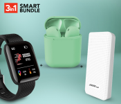 Demaco Super Power Bank 20000mAh - White + InPods 12 Twin Bluetooth Headset - Green + D13 Smart Watch With Heart Rate Monitor - Black 