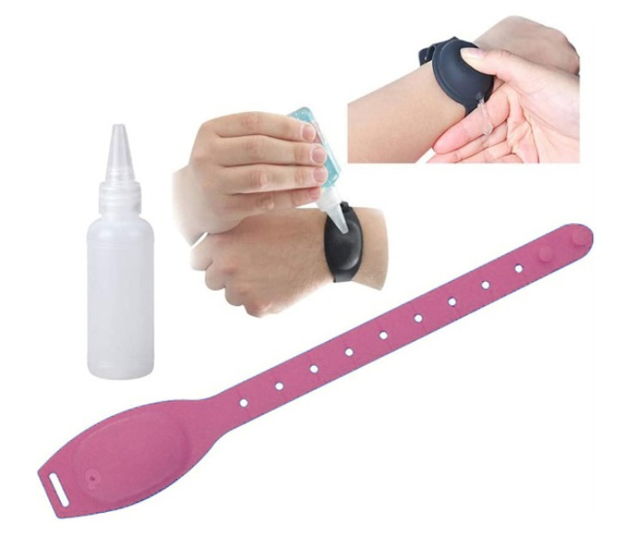 Portable 10 ml Hand Sanitizer Dispensing Wristband Bracelet Wearable Hand Dispenser Portable Silicone Travel Refillable - Light Pink