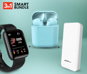 Demaco Super Power Bank 20000mAh - White + InPods 12 Twin Bluetooth Headset - Blue + D13 Smart Watch With Heart Rate Monitor - Black 
