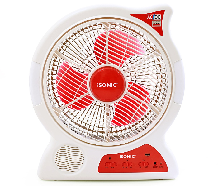 Isonic IF330 12 Inch Rechargeable Fan with Remote – White and Red