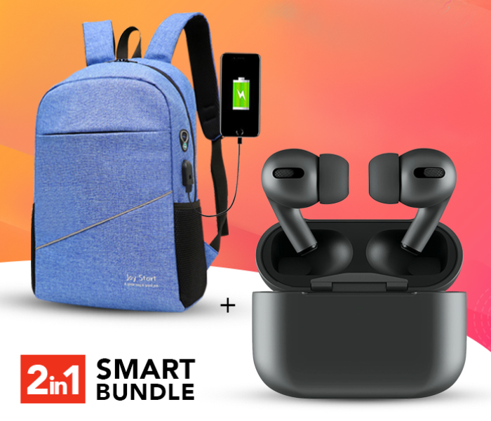 TWS Airpod Pro 3 Bluetooth Earphones Wireless Headset - Black + JOY START BACK PACK JA0082 - A GREAT BAG A GREAT MAN - BLUE 