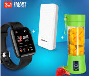 D13 Smart Watch With Heart Rate Monitor - Black + Portable Rechargeable 4B Juice Blender With 4 Stainless Steel Blade - Green + Demaco Super Power Bank 20000mAh - White 