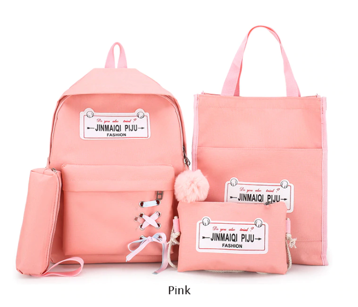 4 Pieces luxury canvas Backpack for Women - Pink