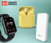 Demaco Super Power Bank 20000mAh - White + InPods 12 Twin Bluetooth Headset - Yellow + D13 Smart Watch With Heart Rate Monitor - Black 