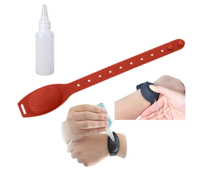 Portable 10 ml Hand Sanitizer Dispensing Wristband Bracelet Wearable Hand Dispenser Portable Silicone Travel Refillable - Red