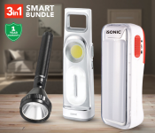 ISonic IL 74 Rechargeable Emergency Lantern - White + Isonic IL 78 Rechargeable Emergency Lantern - White + Starex SL 31 Hybrid Rechargeable Flashlight - Black 