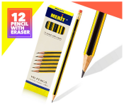 Merit 12 Pcs HB Pencil with Top Eraser   - Similar Product Imag - ID 60847