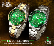 IIK Rotatable Bezel Sapphire Glass Stainless Steel Band Sport Quartz Wrist Watch For Men – Green + IIK Rotatable Bezel Sapphire Glass Stainless Steel Band Sport Quartz Wrist Watch For Men – Green And Silver 