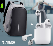 Anti-Theft Backpack 18 Inch With USB Port LOC Grey JA001 + InPods 12 Twin Bluetooth Headset - White 