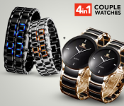 AKM AKM016 Designer 2PCS LED Watch - Black & Silver + Zistar Romance Couple Watch - Black & Gold (Bulk)