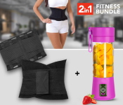 Portable Rechargeable 4B Juice Blender With 4 Stainless Steel Blade - Pink + MB324 Miss Belt Get The Perfect Waistline In Seconds - Black 