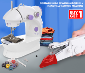 DLC 31121 Portable Mini Sewing Machine - White & Purple + Handheld Sewing Machine