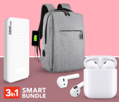InPods 12 Twin Bluetooth Headset - White + Demaco Super Power Bank 20000mAh - White + Anti-theft USB Charging Backpack Laptop Notebook Travel School Bag Grey 