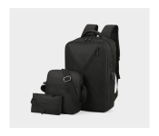Three-Piece Splicing Couple Large Backpack with USB Charging - Black