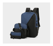 Three-Piece Splicing Couple Large Backpack with USB Charging - Blue  - Similar Product Imag - ID 64166