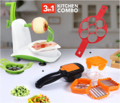 Honnor HND-502 Nicer Dicer Quick 5 In 1 Vegetable And Fruit Presser Slicer + EN4116 Flipping Fantastic Non Stick Silicone Mould Pan Cake Maker - Red + Epsilon EN3625 Apple Peeler With Stainless Steel Blade - White & Green 