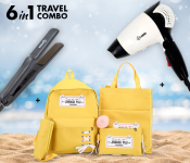 Krawn Hair Dryer KW-41008 + Krawn Hair Straightner KR-41011 + 4 Pieces Luxury Canvas Backpack For Women - Yellow 