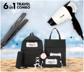Krawn Hair Dryer KW-41008 + Krawn Hair Straightner KR-41011 + 4 Pieces Luxury Canvas Backpack For Women - Black