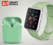 InPods 12 Twin Bluetooth Headset - Green + IWO 8 Sport Smart Watch Band- Mint Green 