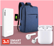 InPods 12 Twin Bluetooth Headset - White + Demaco Super Power Bank 20000mAh - White + Anti-theft USB Charging Backpack Laptop Notebook Travel School Bag Blue 