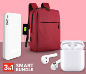 InPods 12 Twin Bluetooth Headset - White + Demaco Super Power Bank 20000mAh - White + Anti-theft USB Charging Backpack Laptop Notebook Travel School Bag Maroon 