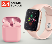 InPods 12 Twin Bluetooth Headset - Pink + IWO 8 Sport Smart Watch - Pink