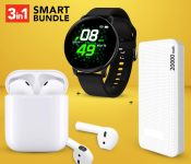 D15 Smart Watch With Heart Rate Monitor Wristband - Black + Demaco Super Power Bank 20000mAh - White + I11-TWS True Wireless Mini Bluetooth Air Pods - White 
